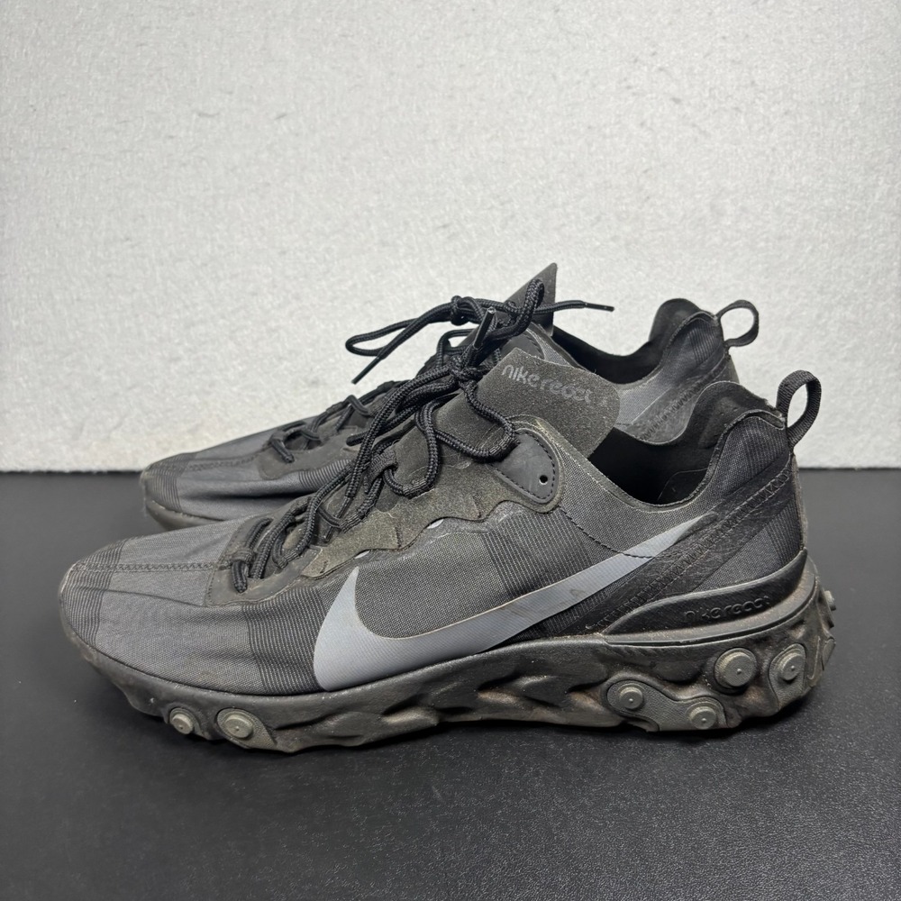 Nike React Element 55 Mens Sz 13 Triple Black Running Shoes Sneakers BQ6166-008